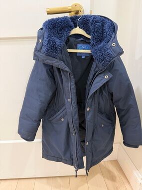 Crewcuts Navy Hooded Puffer Coat with Faux-Fur Lining